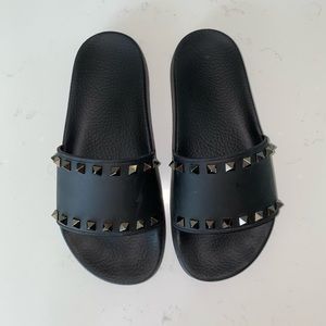 Valentino Black Studded Slides